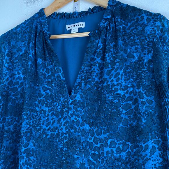Whistles Teal Big Cat Dobby Blouse Size 10 - Picture 8 of 14